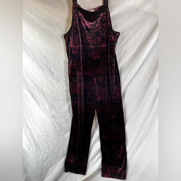 Vintage Velvet Paisley Purple Bib Overalls Coldwater Creek Women Large Jumpsuit - Picture 2 of 16